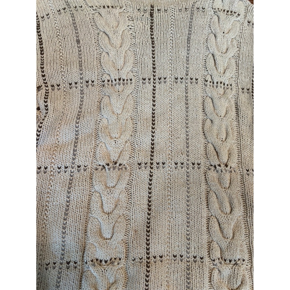 Ralph Lauren Silk Linen Hand Knit Cable Sweater Cream Brown Mock Neck Vintage M - Picture 2 of 6